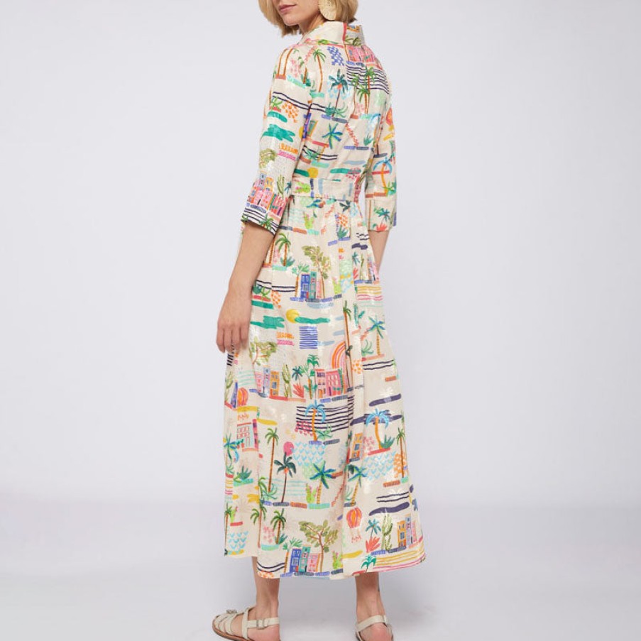 VILAGALLO Natalia Watercolour Print Dress In Multi Wholesale