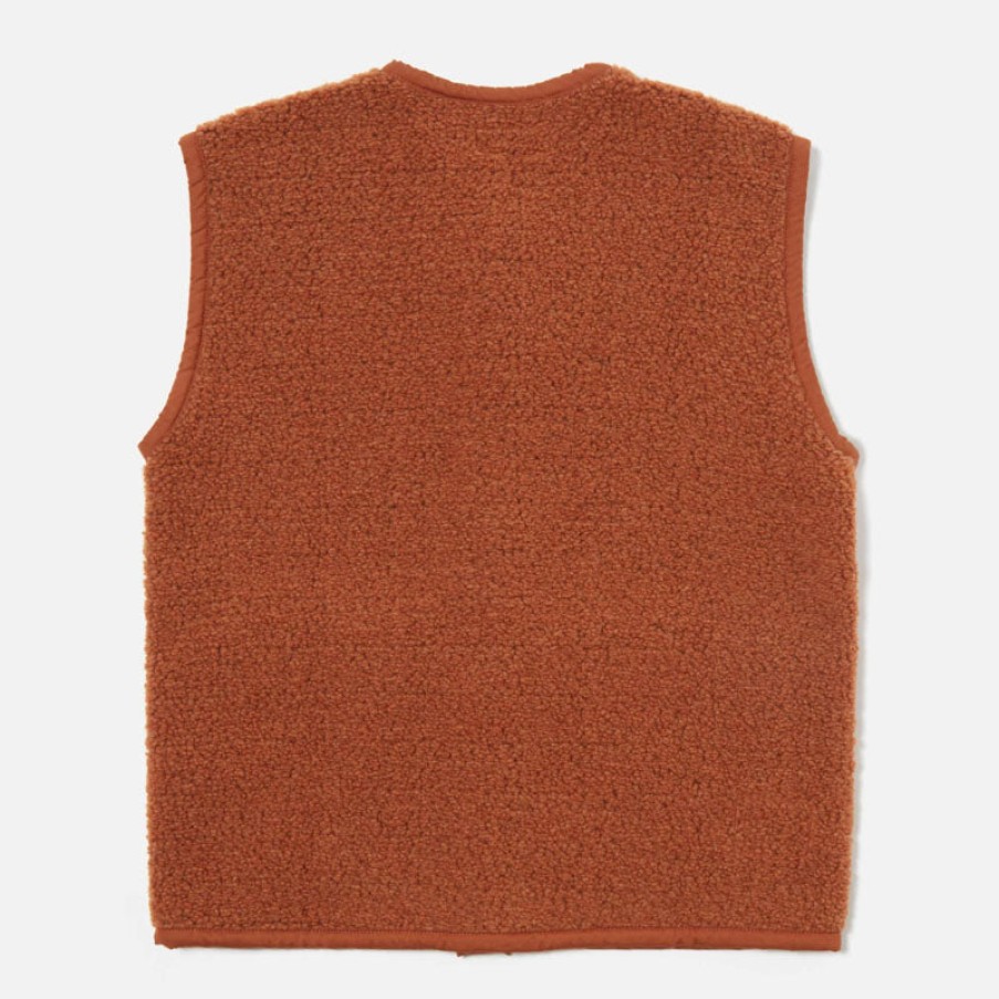 UNIVERSAL WORKS Lancaster Fleece Gilet In Rust Wholesale