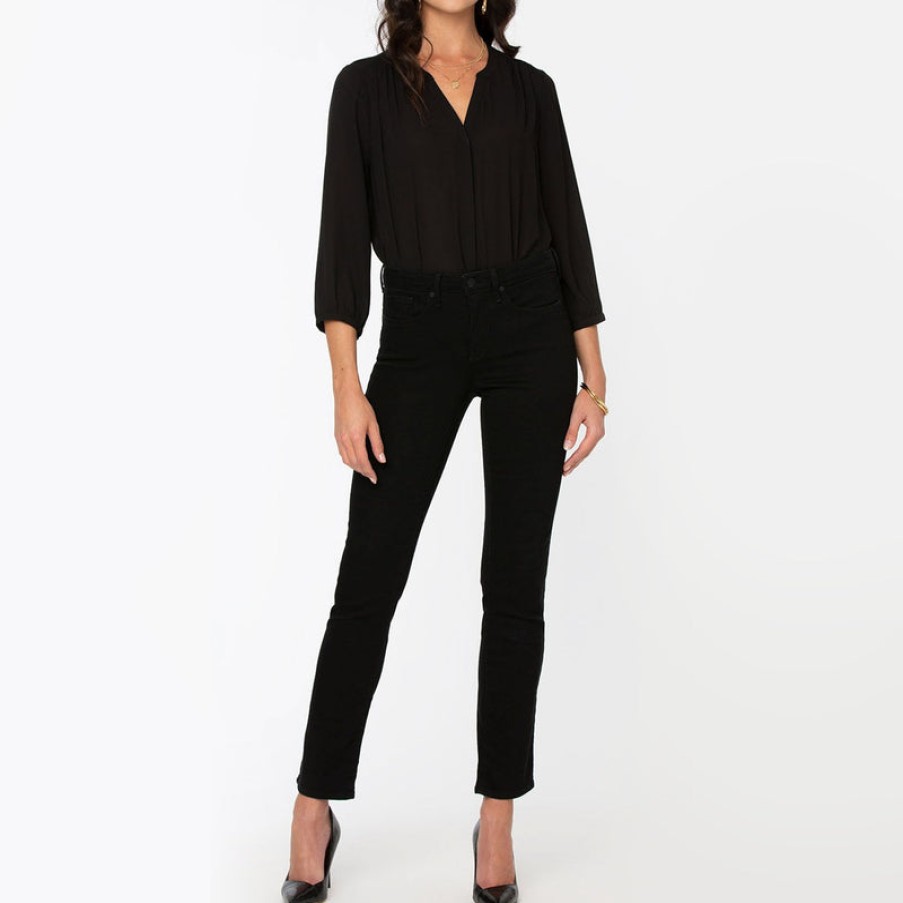 NYDJ Sheri Slim Straight Leg Jean In Black | Collen And Clare Clearance