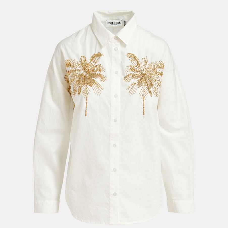 ESSENTIEL ANTWERP Fresh Embellished Shirt In White/Gold New