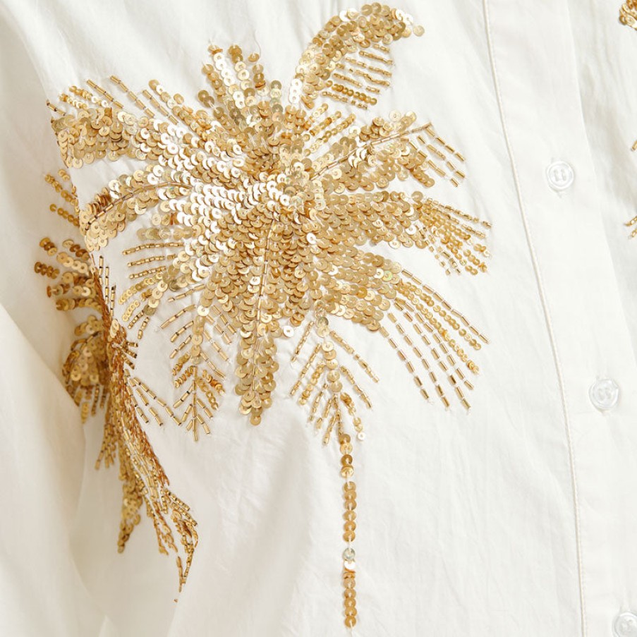 ESSENTIEL ANTWERP Fresh Embellished Shirt In White/Gold New