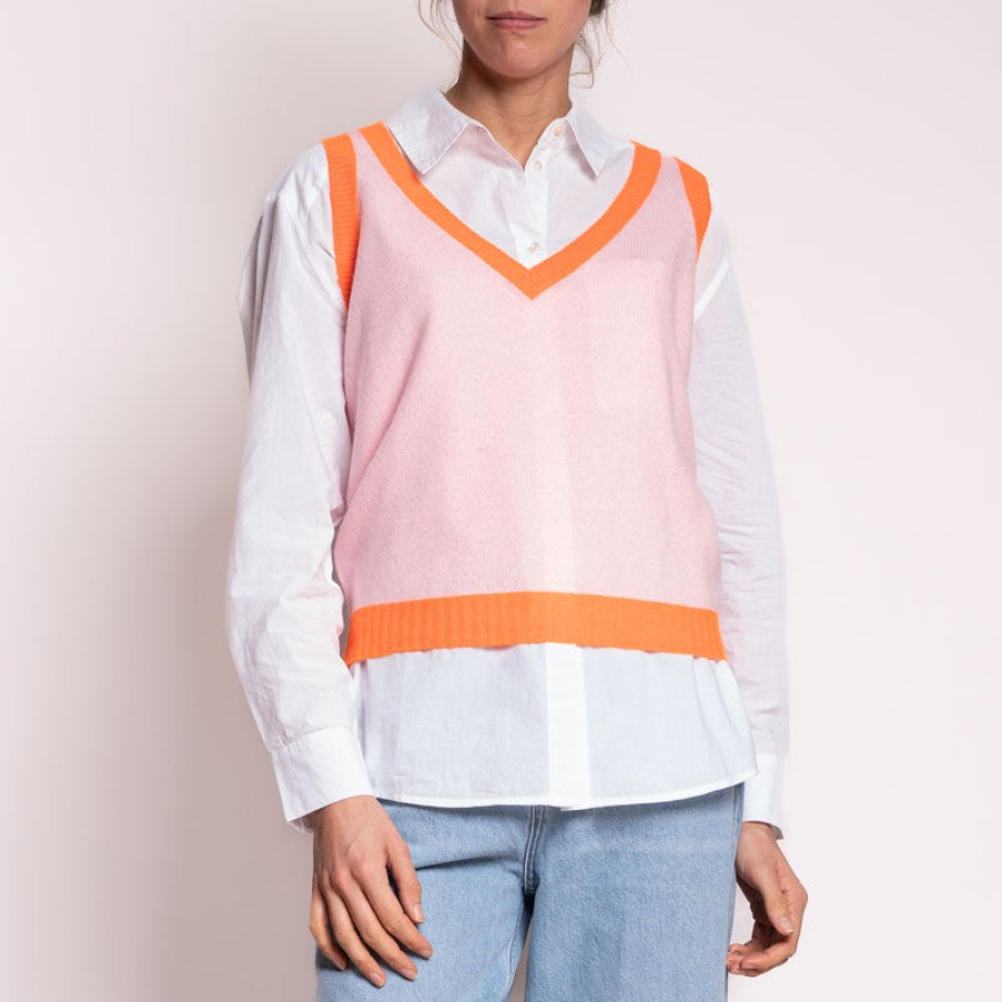 JUMPER1234 Contrast Cashmere Tank In Pale Pink/Neon Orange Hot